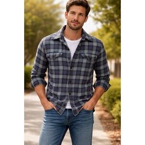 Abercrombie Plaid Flannel Button Up Shirt Mens Large Cotton Long Sleeve